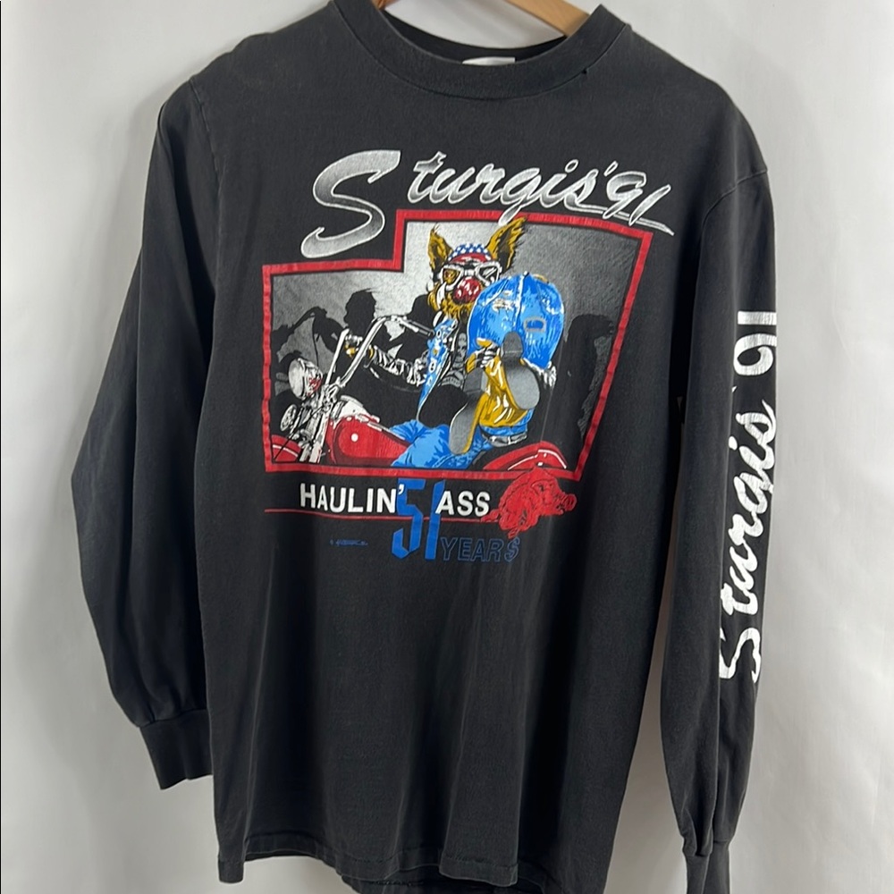 Sturgis‎ '91 Hog Bike 51st Anniversary Faded Black Vintage Shirt Size M
